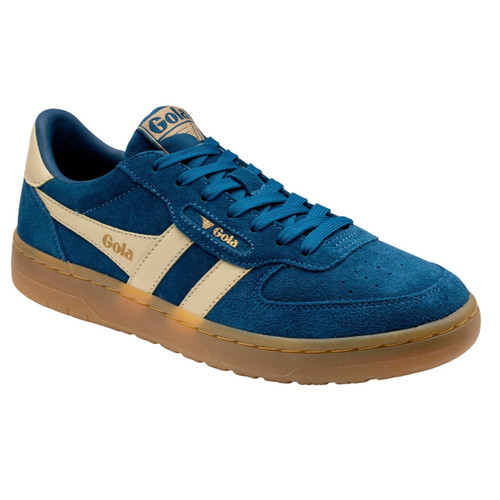 Gola Classics Hawk '86 Women's Suede Trainers in Marine Blue / Buttermilk / Gum - Single trainer side view at angle