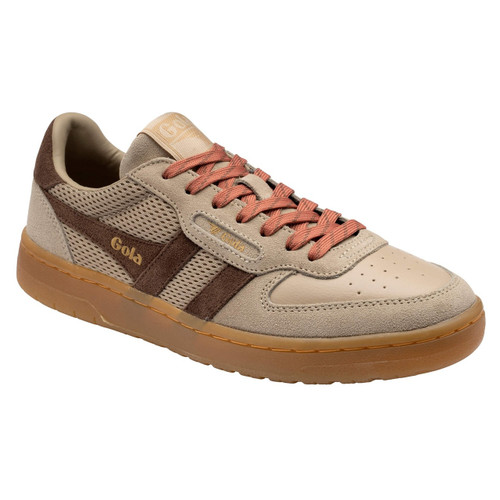 Gola Women's Hawk '83 Suede Trainers in  Bone / Root / Orange Spice / Gum - Single trainer side view at angle