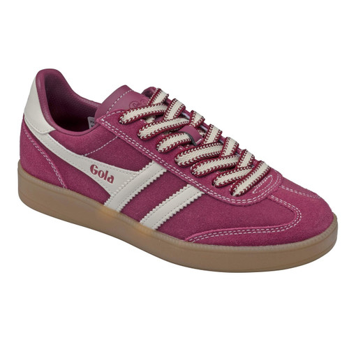 Gola Women's Viper '78 Suede Trainers in Cerise / Off White / Gum - Single trainer side view at angle