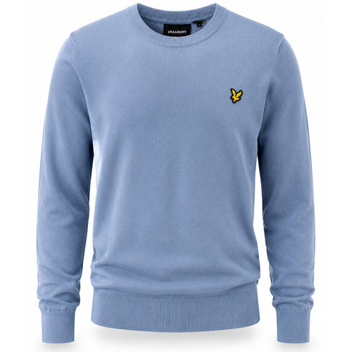 Front of the Lyle & Scott Cotton Merino Crew Neck Jumper in Power Blue