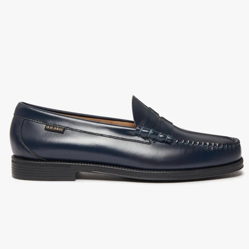 Bass Weejuns Easy Larson Leather Flag Penny Loafers in Navy - Single shoe side view straight