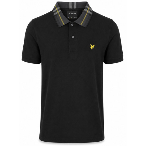 Lyle & Scott Tartan Collar Pique Polo Shirt in Jet Black - Front View