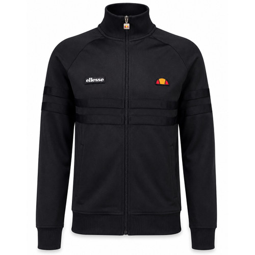Ellesse Rimini Men's Retro Track Top in Black Mono - Front View
