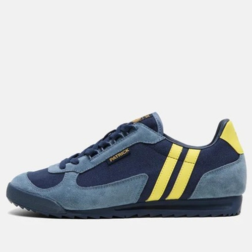 Patrick Forza Runner Men's Retro Trainers in Navy / Blue / Yellow - Single trainer side view straight