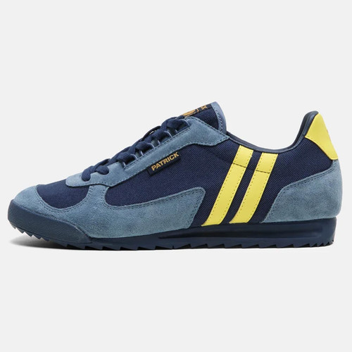 Patrick Forza Runner Men's Retro Trainers in Navy / Blue / Yellow - Single trainer side view straight