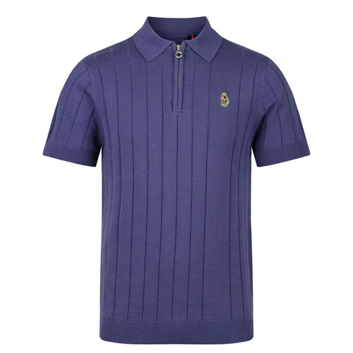 Luke 1977 Rib Eye Knitted Zip Neck Polo in Future Dusk - Front