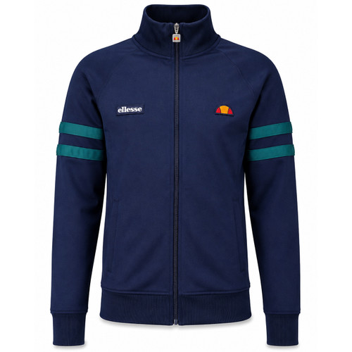 Ellesse Roma Men's Retro Sleeve Stripe Track Top Navy and Teal - Front View