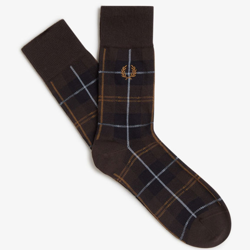 Fred Perry Men's Tartan Crew Socks in Rich Brown