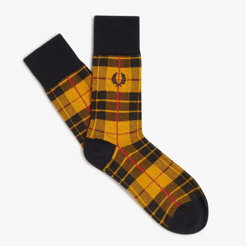 Fred Perry Men's Tartan Crew Socks in Gold