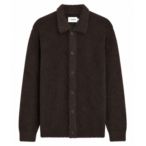 Farah Harman Men's Hairy Mod Cardigan in Dark Brown - Front Flat