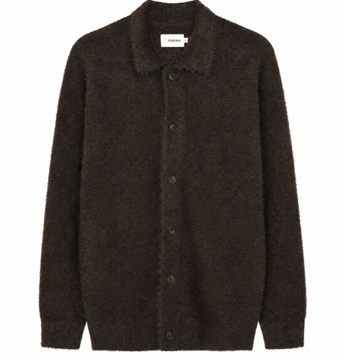 Farah Harman Men's Mod Hairy Cardigan in Dark Brown