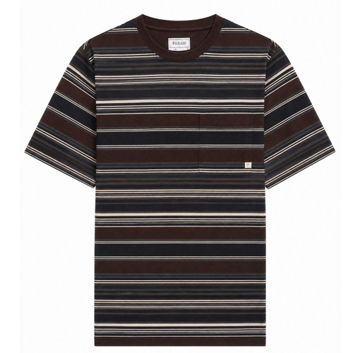 Farah Griffin Yarn Dyed Stripe T-shirt in Dark Brown - Front flat