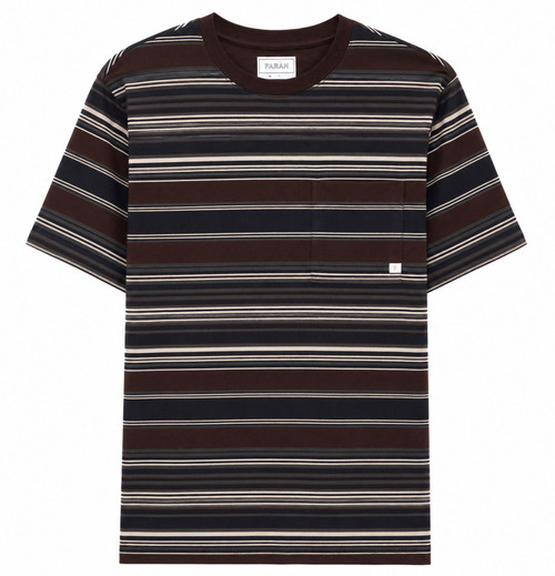 Farah Griffin Yarn Dyed Stripe T-shirt in Dark Brown