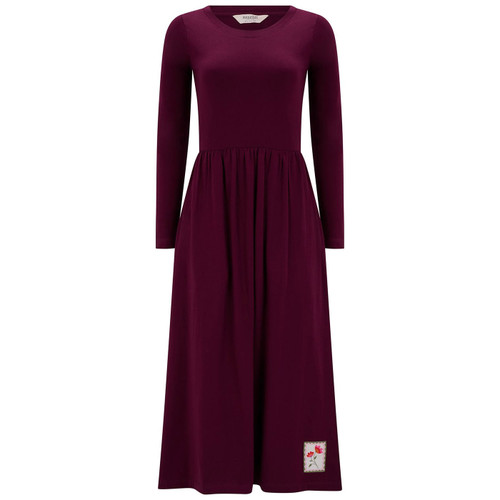 Sugarhill Brighton Abella Flower Patch Jersey Midi Dress in Wine
