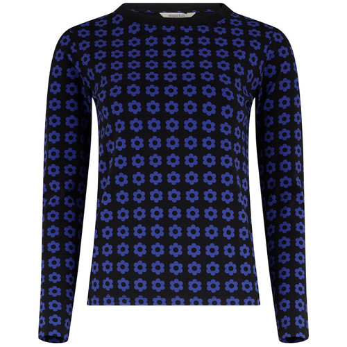 Sugarhill Brighton Josie women's Retro Daisy Pattern Jersey top in Black/Blue
