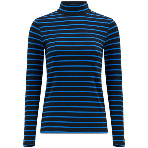 Sugarhill Brighton Annika Striped Fitted Turtleneck Top in Black/Blue