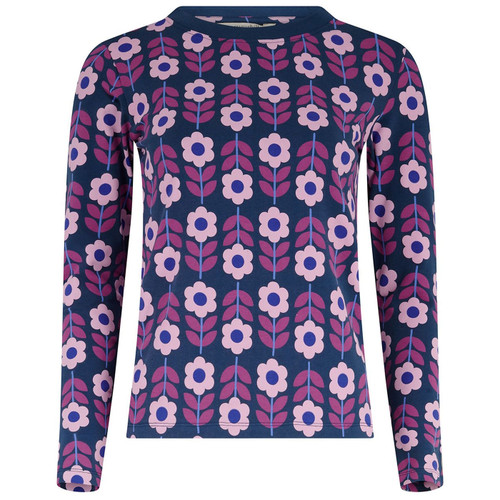 Sugarhill Brighton Josie Roundabout Retro Floral Jersey Top in Teal
