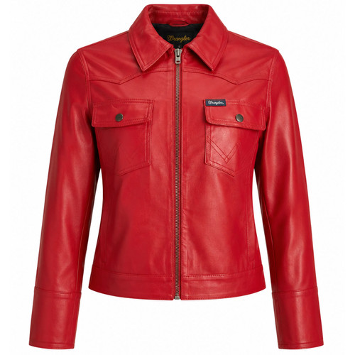 Wrangler Women's Slim Fit Faux Leather Jacket in Chili Pepper Red