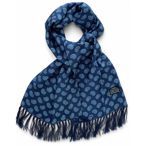 Tootal Paisley Fringed Rayon Scarf in Navy - Main View