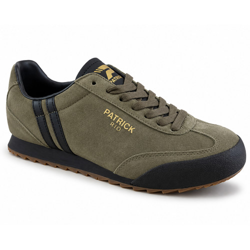 Patrick Rio Runner Retro Suede Trainers in Olive and Black - Main View