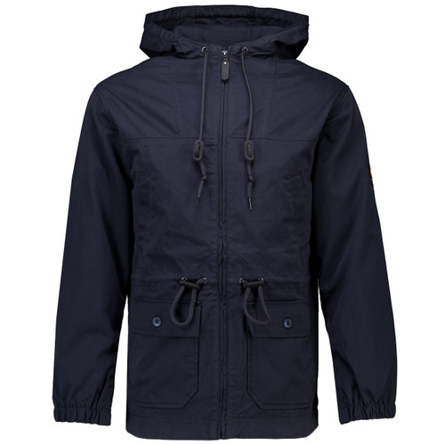 Front of the Trojan Peached Twill Retro Badged Mod Parka Jacket in Navy