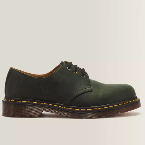 Dr. Martens 1461 3-Eye Crazy Horse Leather Lace Up Oxford Shoes in DMs Green - Single shoe side view straight