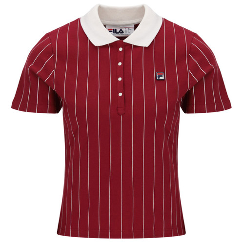 Fila Womens Bai BB1 Pinstripe Polo Top in Rio Red