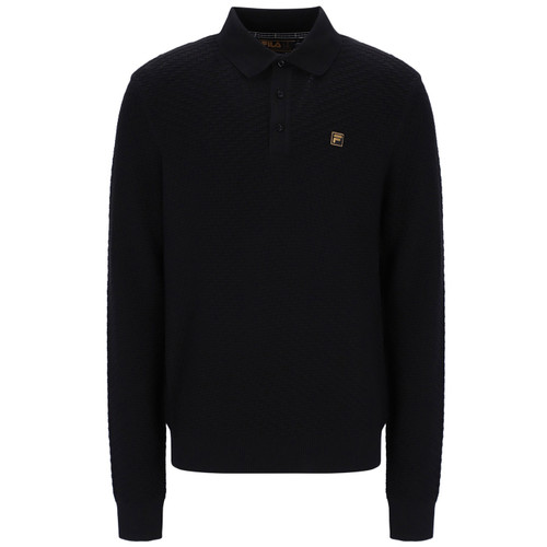 Fila Vintage Elia Brick Knit Long Sleeve Polo in Black