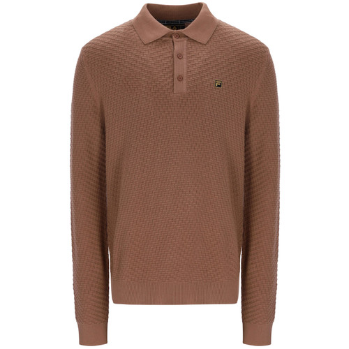 Fila Vintage Elia Brick Knit Long Sleeve Polo in Raw Umber