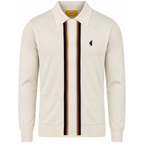 Gabicci Vintage Archive Bromley Knitted Polo Cardigan in Cream - Front View