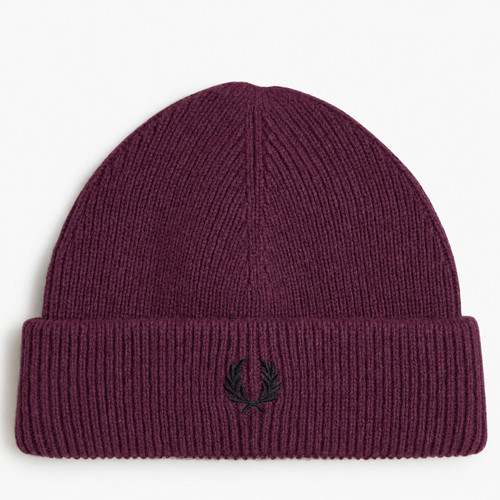 Fred Perry Men's Classic Knitted Wool Beanie Hat in Plum
