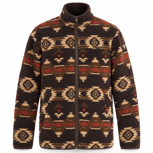 Wrangler Mens Retro Sherpa Fleece Jacket in Chocolate Torte Aztec Pattern