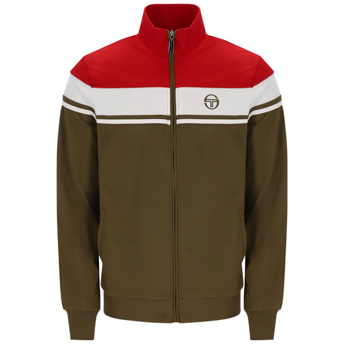 Sergio Tacchini Damarindo Retro 80s Track Jacket in Adrenaline Rush/Dark Olive