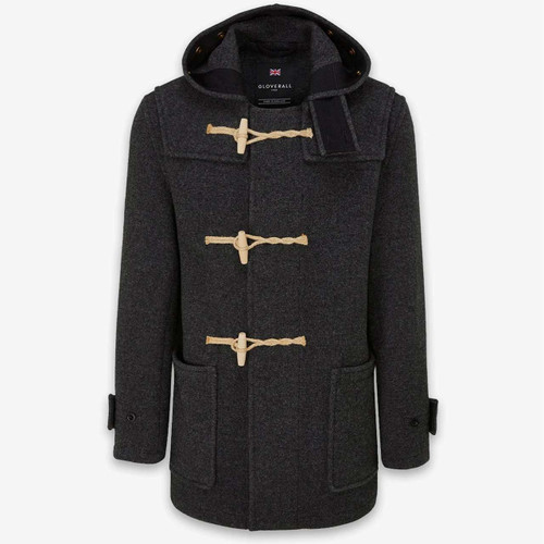 Gloverall Mid Length Monty Duffle Coat Charcoal - Front View
