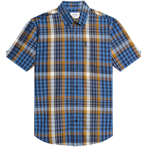 Ben Sherman Heritage Check Short Sleeve Shirt Lapis Blue - Front View