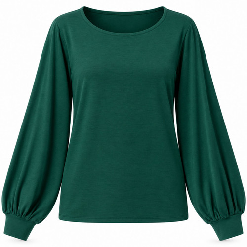 Mademoiselle YeYe Perfect Raffiné 70s Balloon Sleeve Top in Green