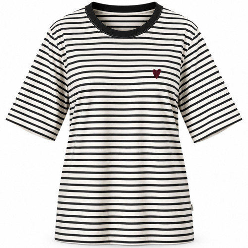 Mademoiselle Yeye Everflow Striped Heart T-Shirt in White / Black