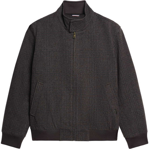Ben Sherman Wool Blend Winter Check Harrington Jacket Dark Brown - Front View