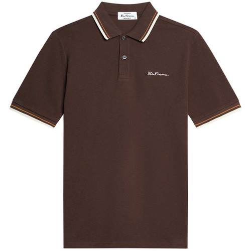 Ben Sherman Signature Tipped Pique Polo Shirt Chestnut - Front View