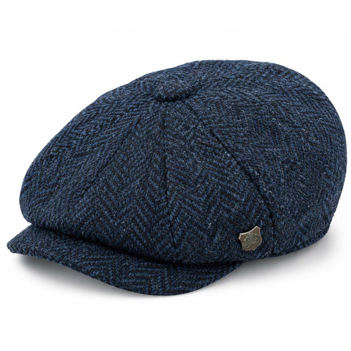 Failsworth Carloway Harris Tweed 8 Panel Gatsby Cap - Blue Herringbone Harris Tweed