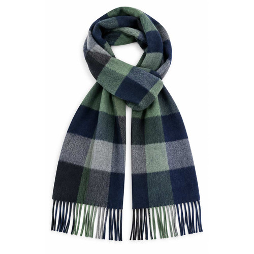 Failsworth Retro Lambswool Check Scarf in Green and Blue