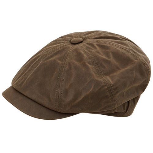 Failsworth Halley Stevensons Wax Alfie 8 Panel Bakerboy Cap in Cofffee - Waxed Hat in Brown