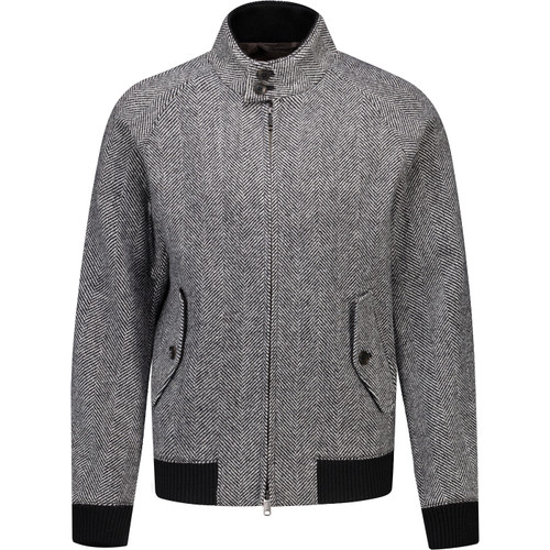Baracuta Mens G9 Herringbone Zip Harrington Jacket in Grey