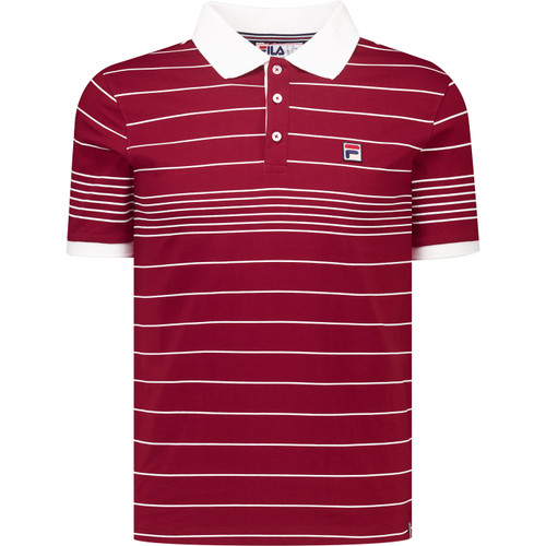 Fila Vintage Mens Logan Stripe Polo T-Shirt in Sun Dried Tomato Red and White