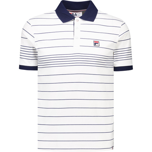 Fila Vintage Mens Logan Stripe Polo T-Shirt in White and Fila Navy