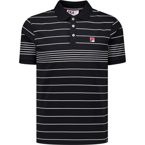 Fila Vintage Mens Logan Stripe Polo T-Shirt in Black and White