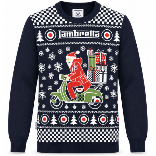 Lambretta Scooter Santa Mod Christmas Jumper in Navy