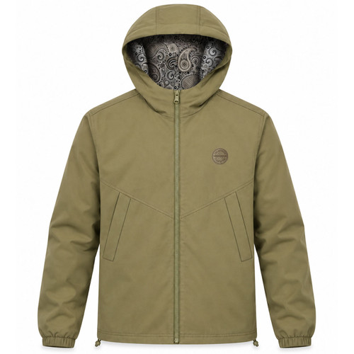 Lambretta Brighton Paisley Lined Short Parka Jacket in Khaki Green
