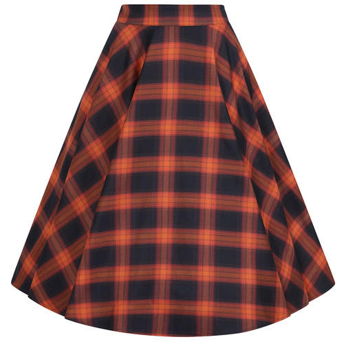 Banned Retro Sue Pumpkin Check Autumnal Swing Skirt in Orange/Navy