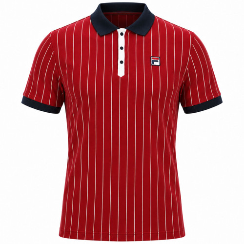 Fila Vintage BB1 Pin-Stripe Borg Polo Shirt in Sun Dried Tomato Red